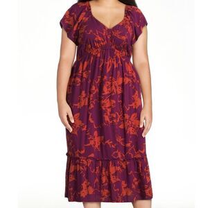 Women's Babydoll Midi Dress 3X Flutter Sleeves Tiered Boho Peasant Work Y2K